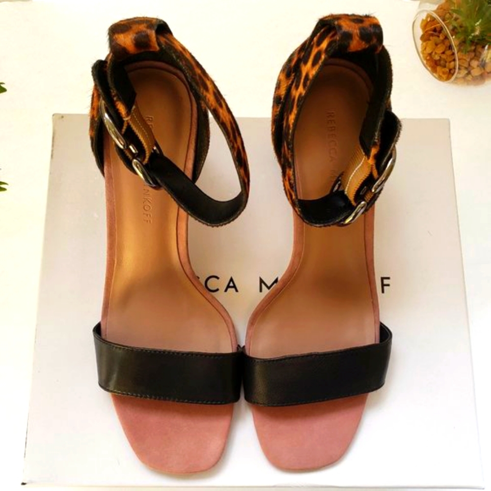 REBECCA MINKOFF Kemina Leopard Print Ankle Strap Sandals Size 7.5 - Picture 9 of 11